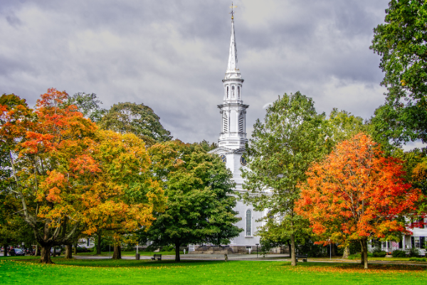Lexington church with fall trees